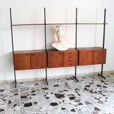 Bookcase in slab wood and black metal, Italy 50s