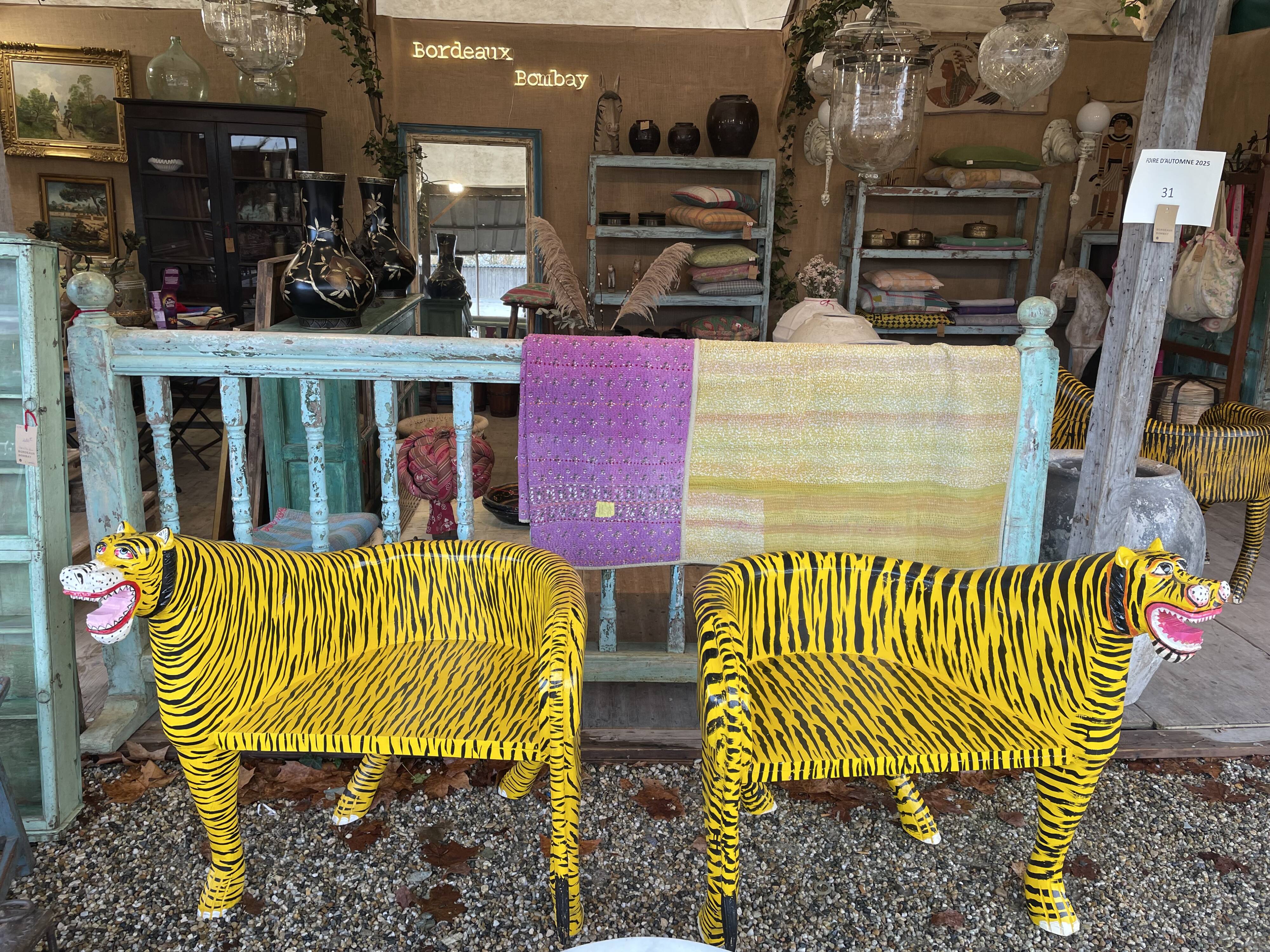 Painted wooden tiger chair