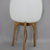 1970s upcycled glass and oak lamp