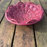 Vintage ceramic bowl from the 1950s, Vallauris style, light burgundy.