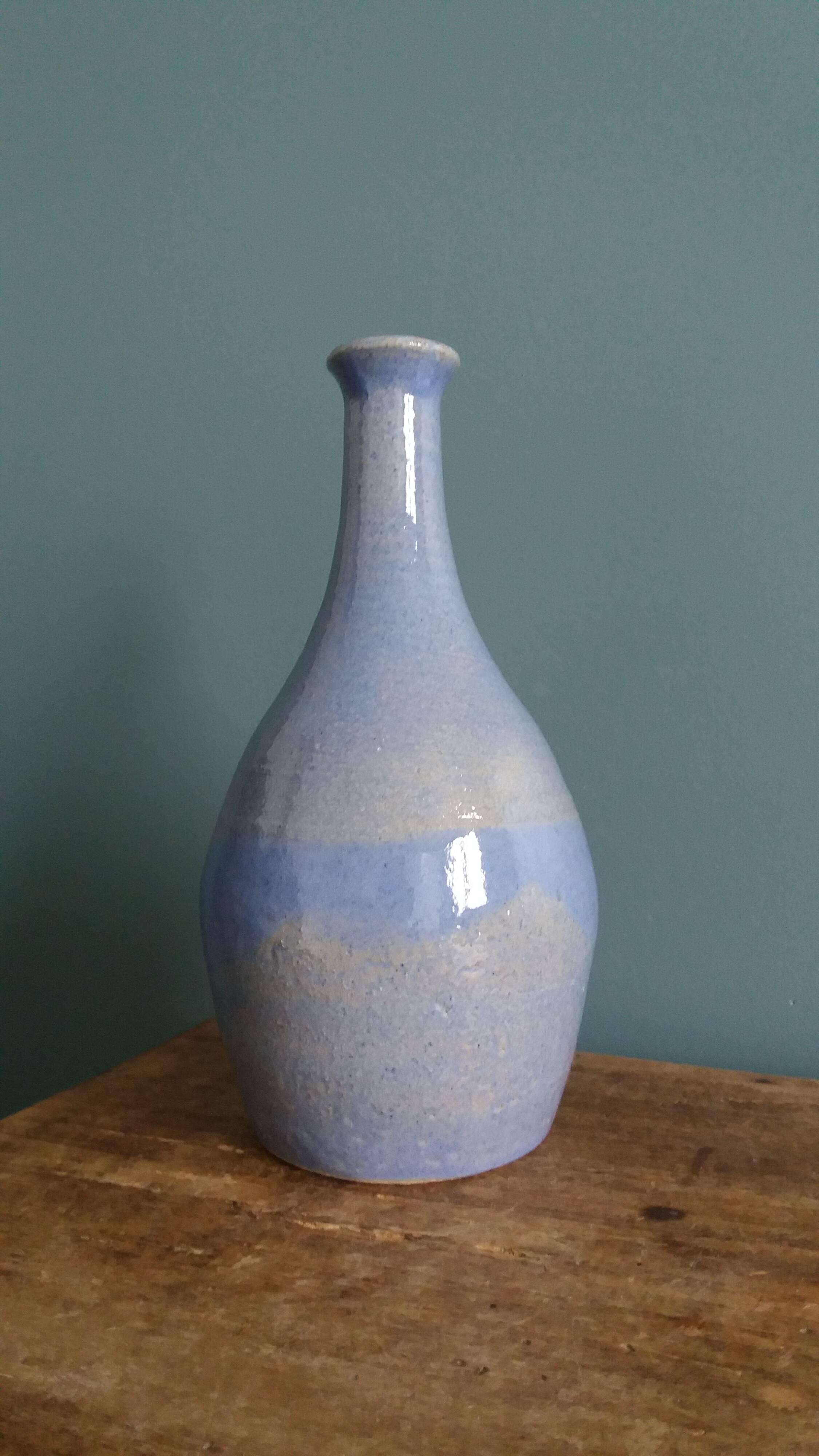 Vase bouteille signé en grès émaillée, céramique artisanale