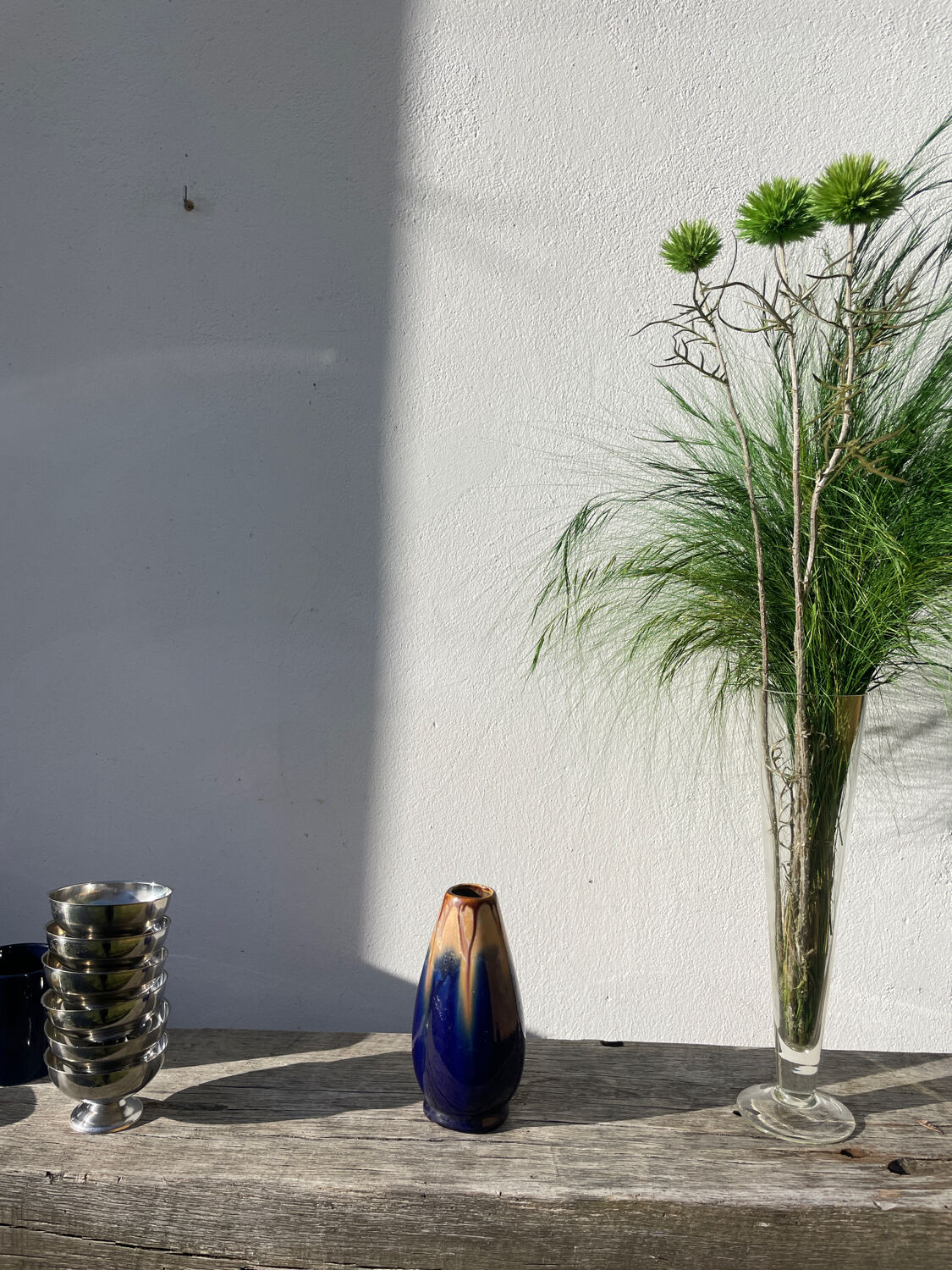 Belgian vase in blue and beige flamed stoneware