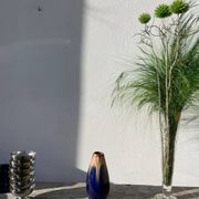Belgian vase in blue and beige flamed stoneware