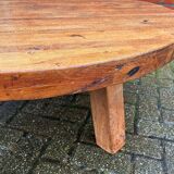 Brutalist oak coffee table thee legs