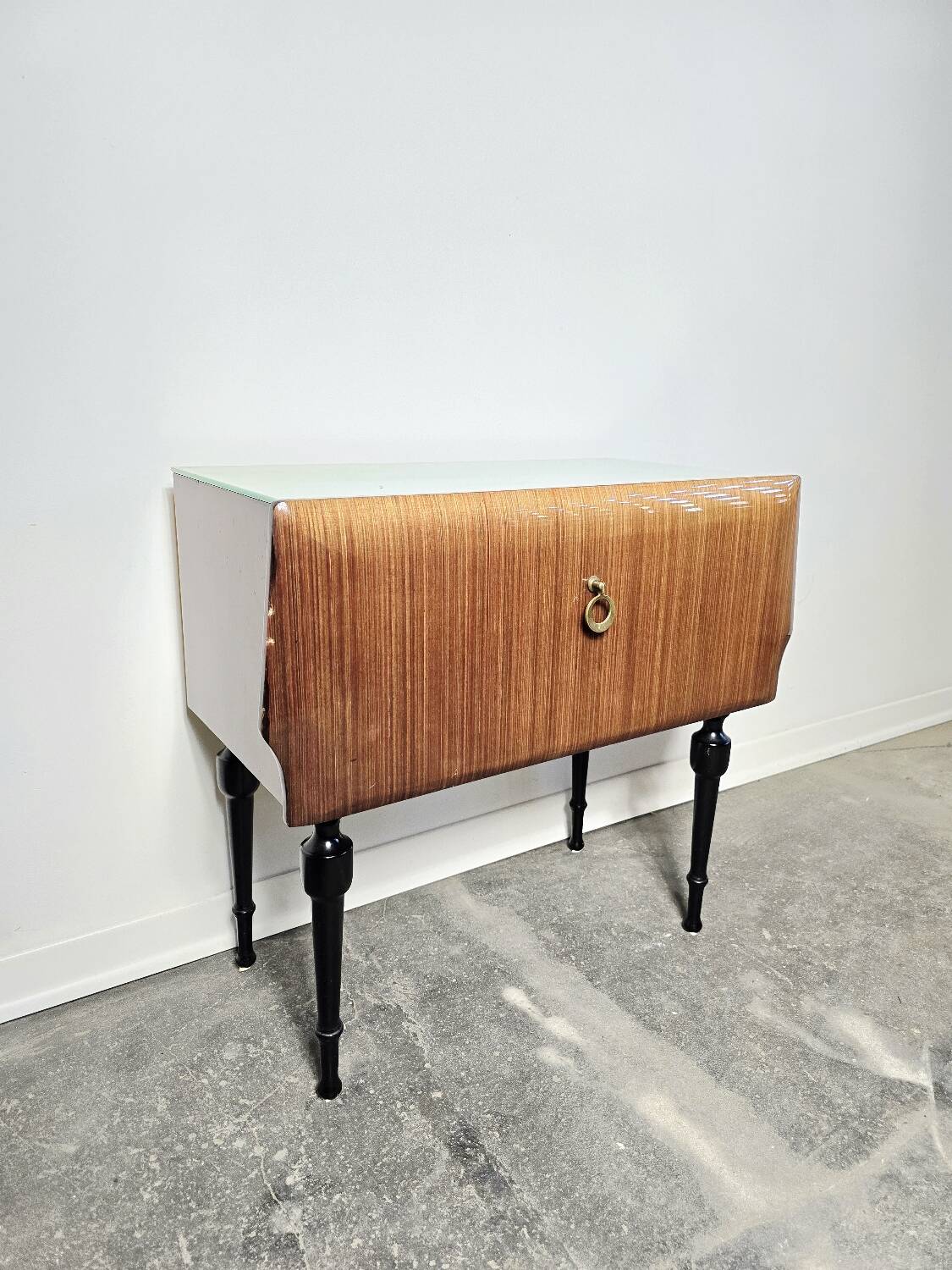 80s Italian Nightstand with Glass top