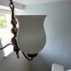 Three-light brass and opaline chandelier