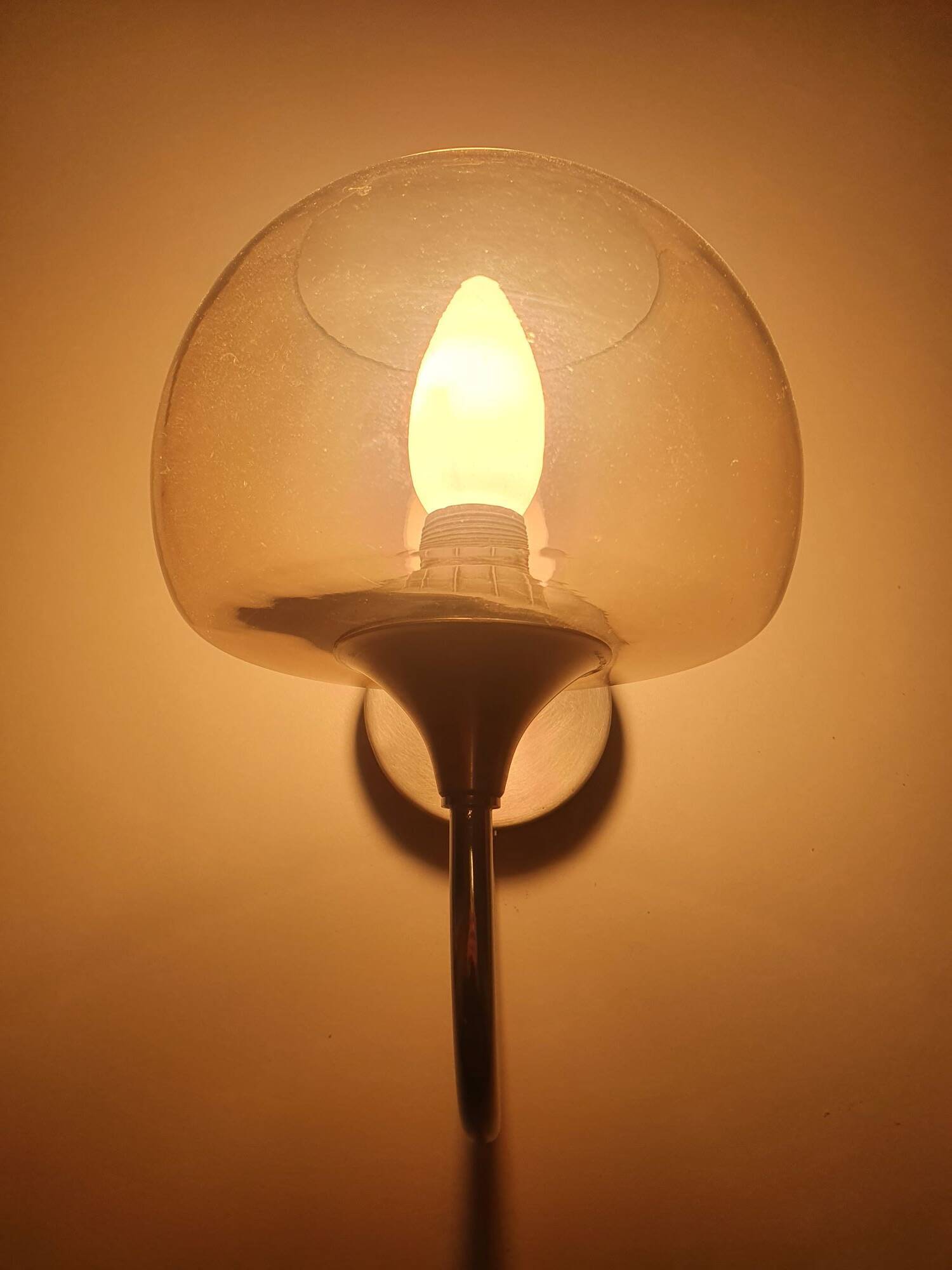Pair of chrome metal and smoked glass wall lights from the 80s