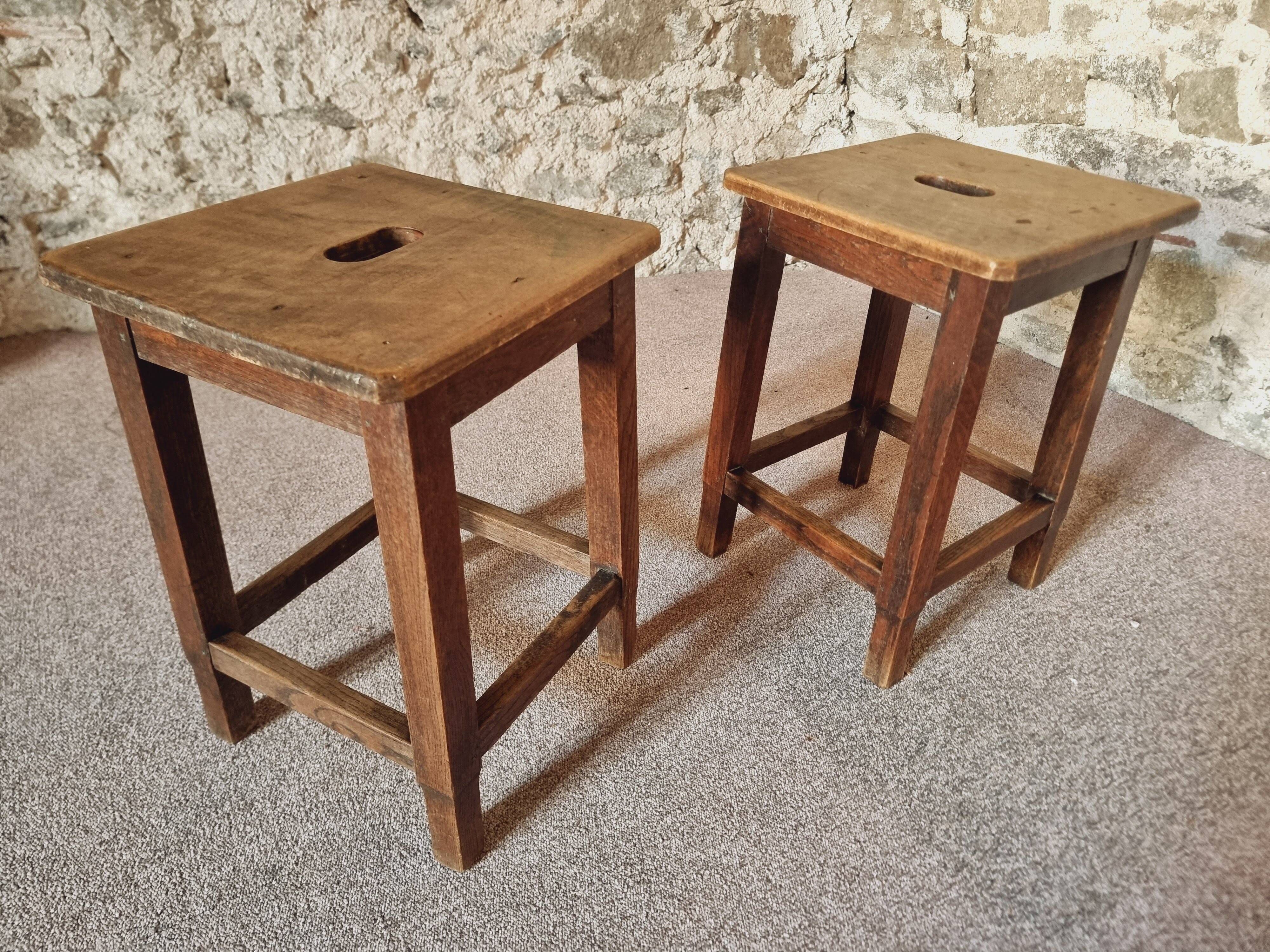 Pair of oak workshop stools – France, 1950s
