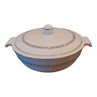 Cream and gold tureen with edging "flower pattern" brand Sarreguemines and Digoin