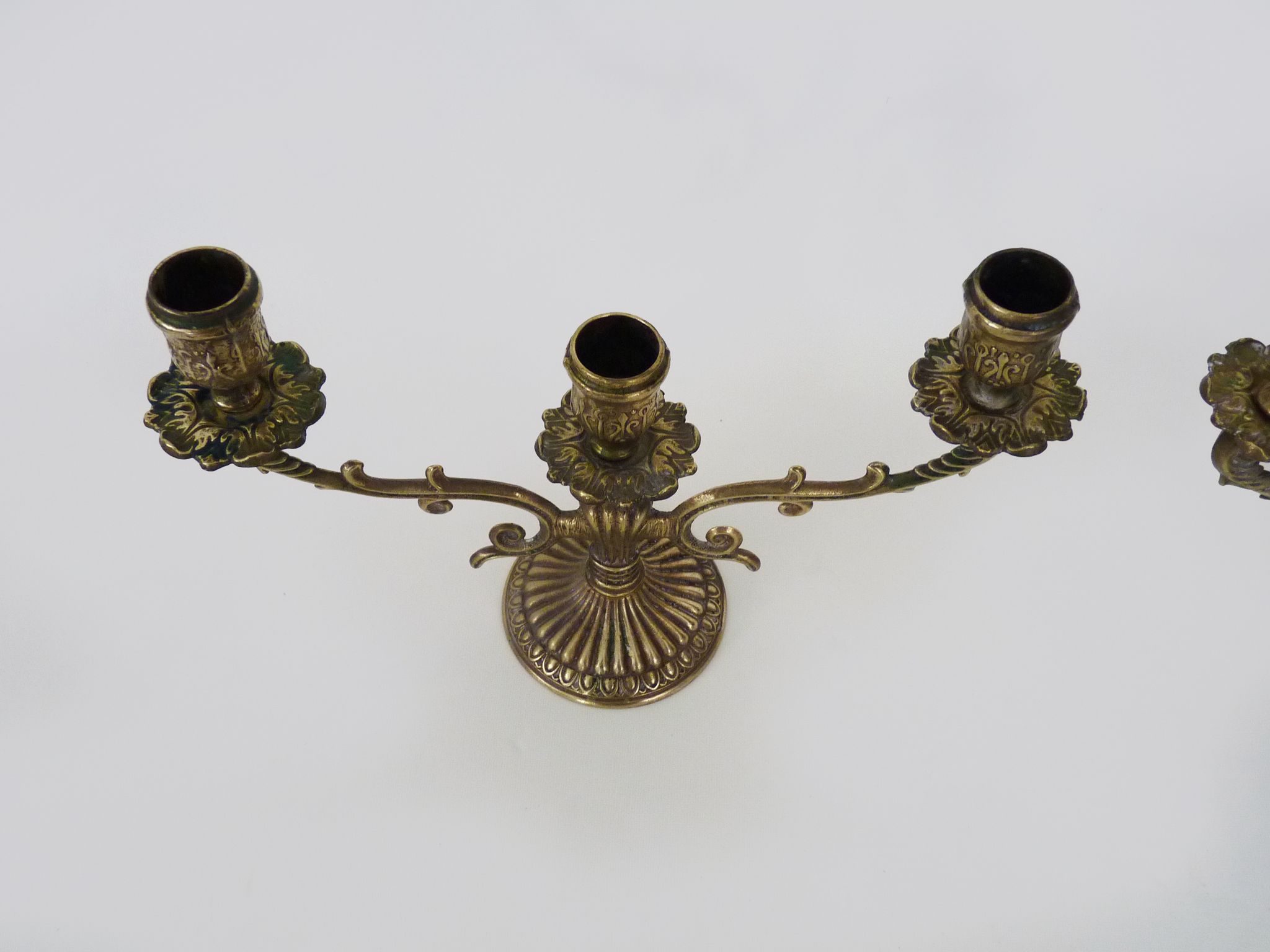 Pair of old candle holders with 3 branches in bronze, year 50/60