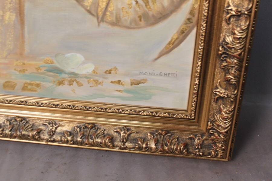 Painting Oil on canvas and gold leaf "Two elephants"