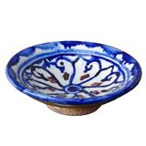 Petit plat marocain vintage en céramique à motif émaillé bleu