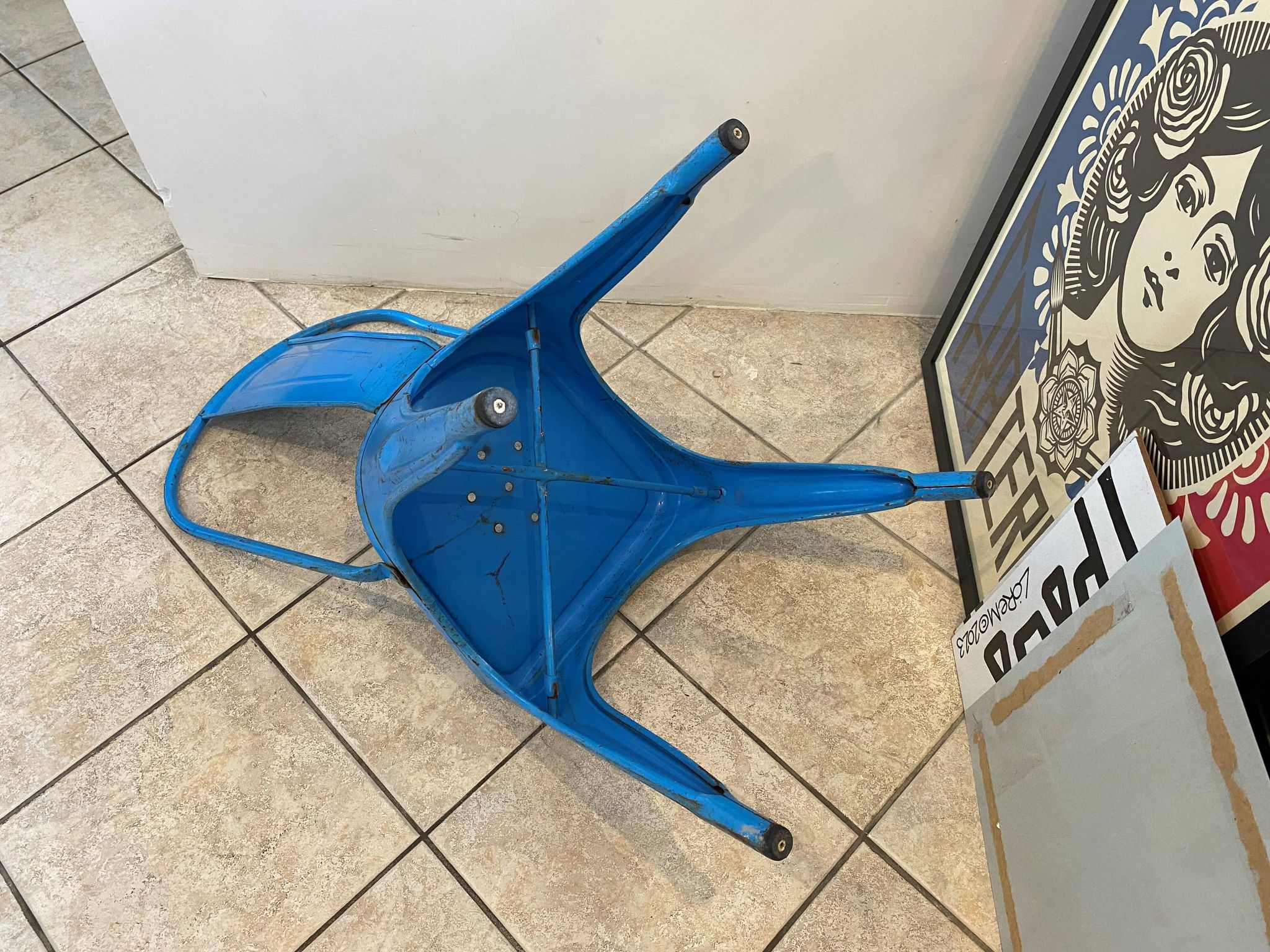 Authentic blue tolix metal chair by Xavier Pauchard vintage industrial 1950