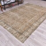 200x300 cm Beige vintage  carpet,  floral design wool and cotton carpet.