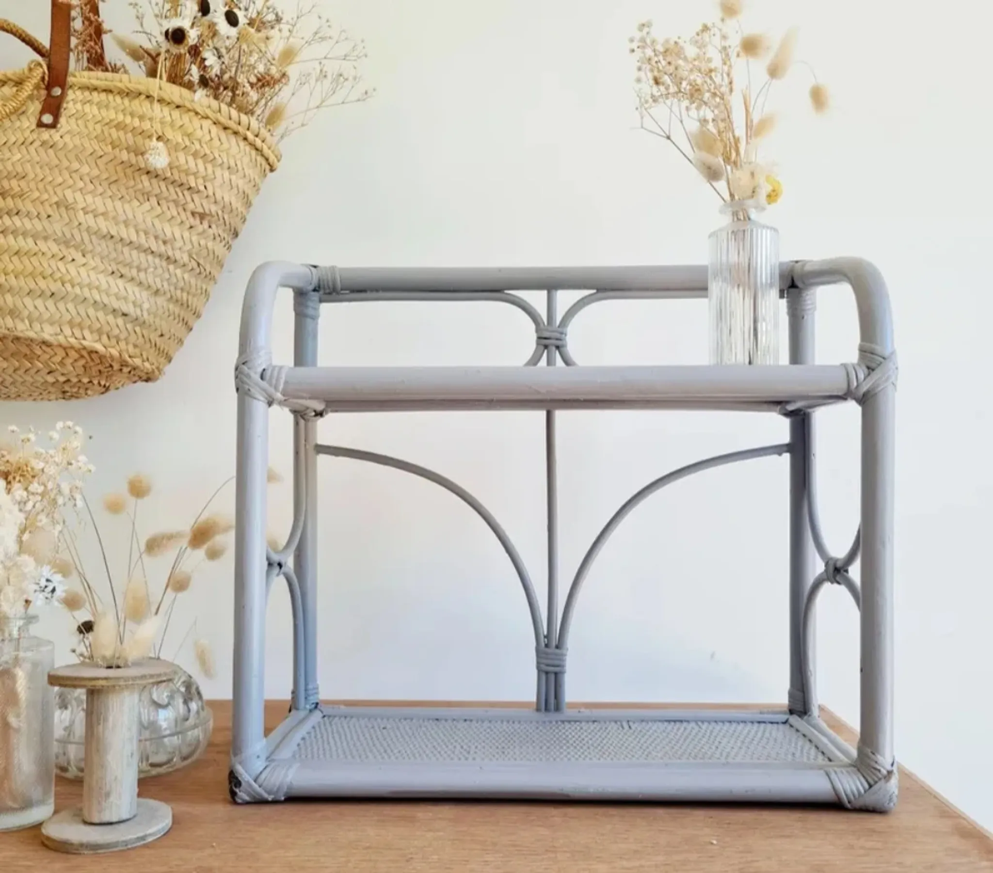 Etagère rotin ancienne grise