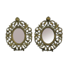 Antique, oval mirror pair, medallion, gilded bronze, shell decoration and palettes, early twentieth century, France