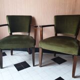 Paire de bridges en velours vert et bois foncé