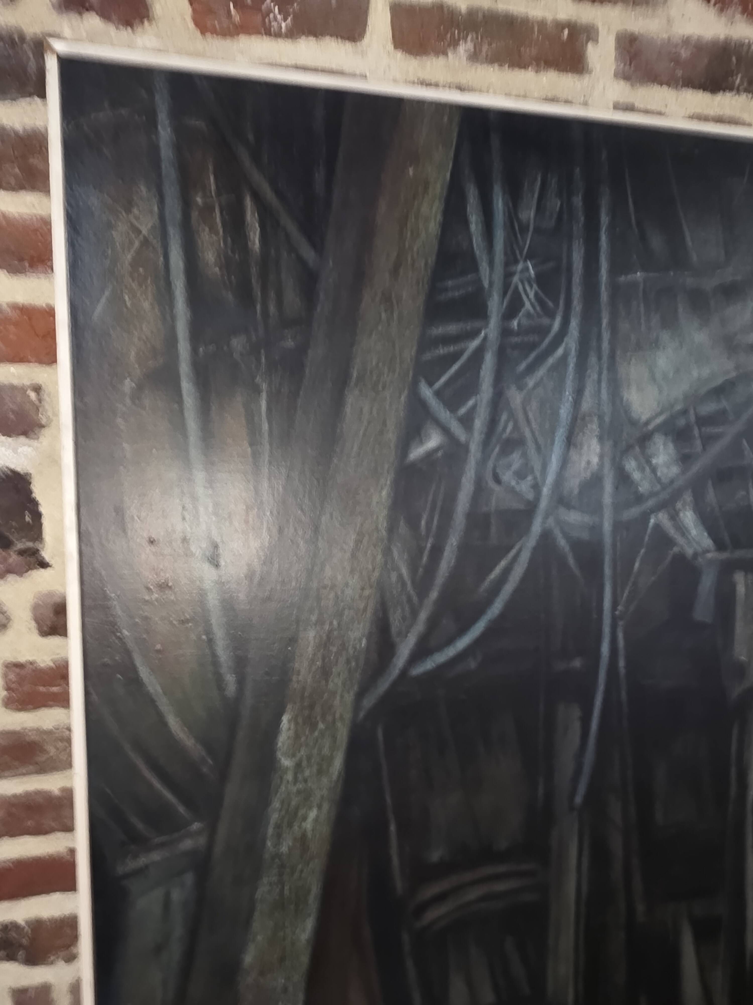 Oil painting on canvas of the interior of a boat from the 50s/70s