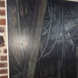 Oil painting on canvas of the interior of a boat from the 50s/70s