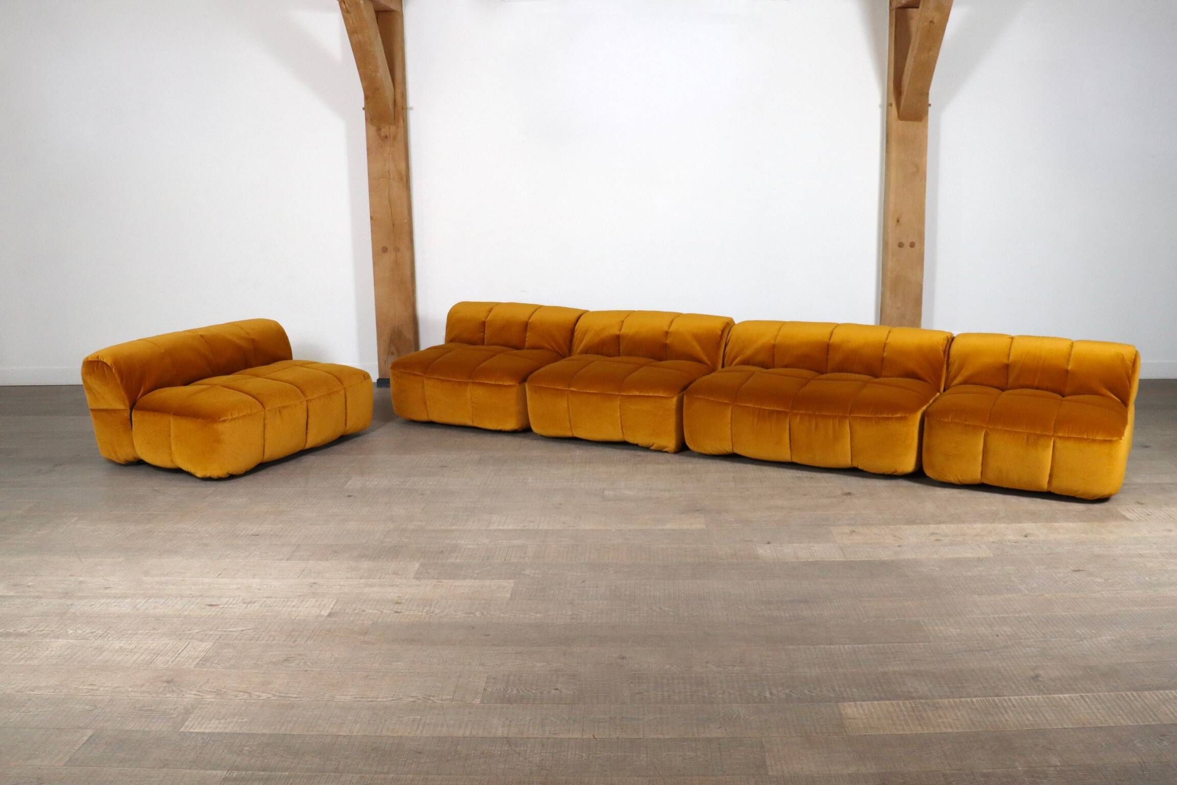 Cini Boeri for Arflex Modular Strips Sofa in Ocre velvet, Italy 1968