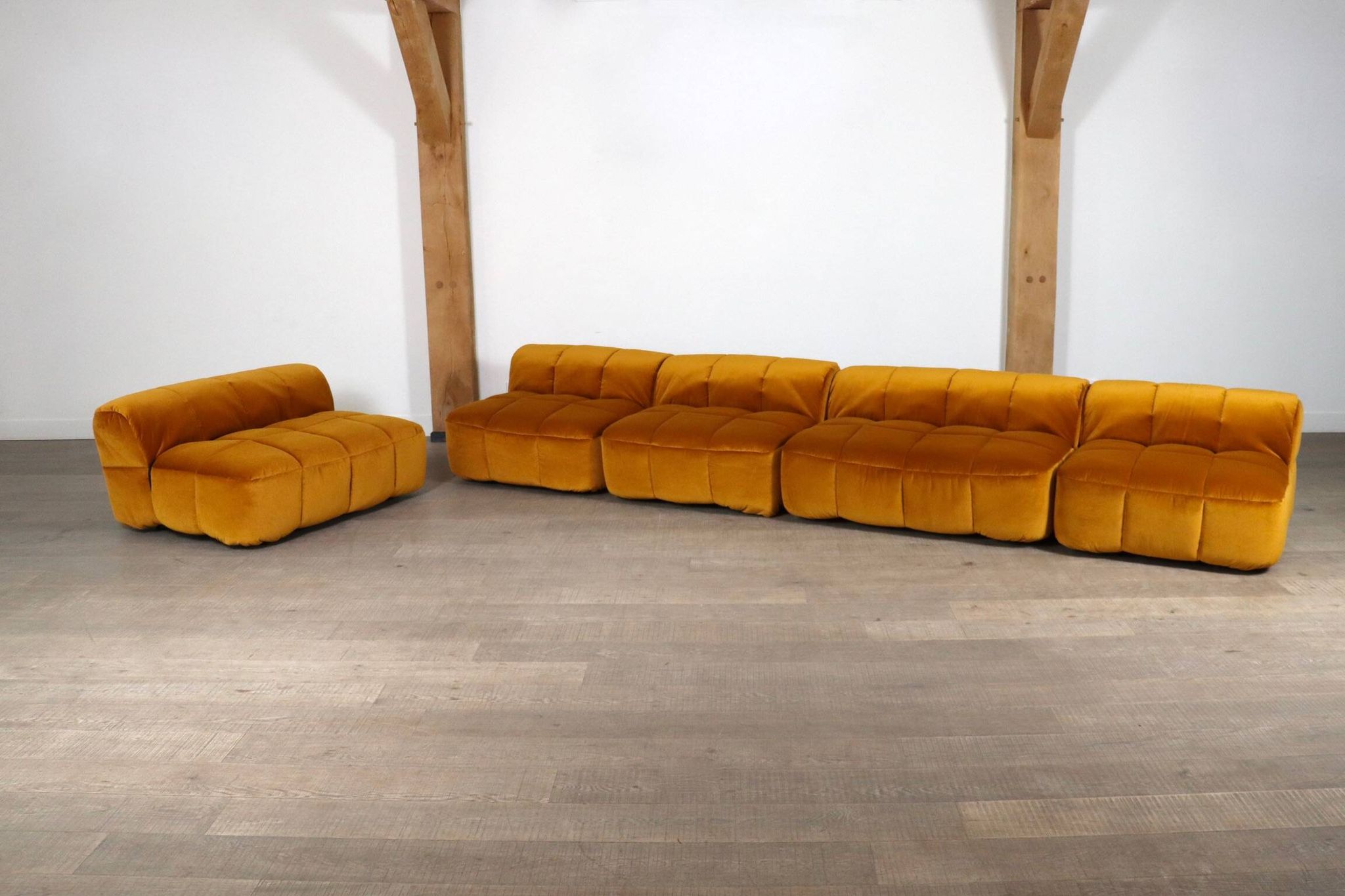 Cini Boeri for Arflex Modular Strips Sofa in Ocre velvet, Italy 1968