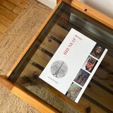 Vintage pine and glass coffee table