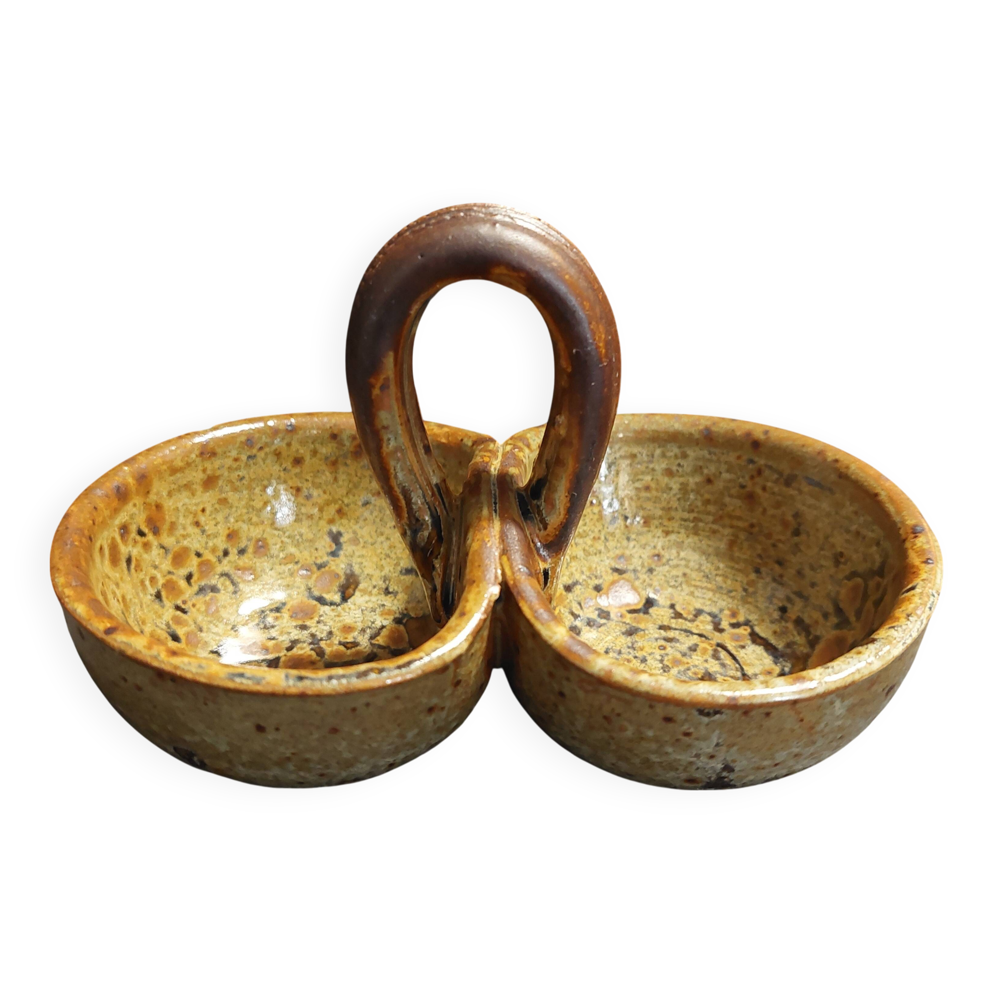 Vintage salt cellar in pyrite sandstone, signature to identify, 20th century