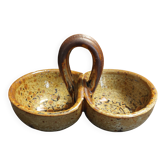 Vintage salt cellar in pyrite sandstone, signature to identify, 20th century