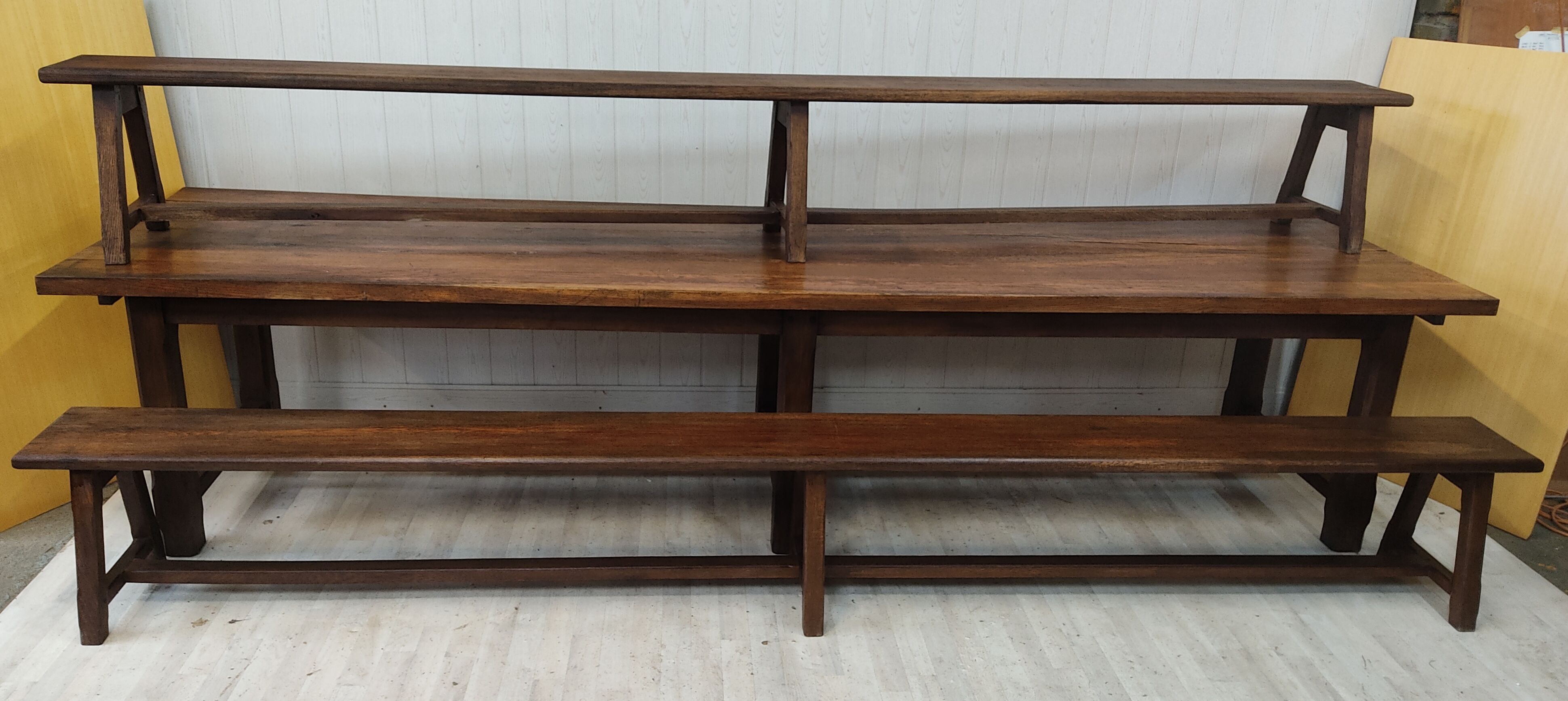 Farmhouse table 3m60 extendable solid oak and its two benches