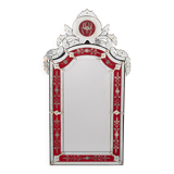 Large Vintage Venetian Red Glass Etched Wall Mirror