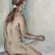 Tableau signé sanguine aquarelle portrait féminin « la pose »