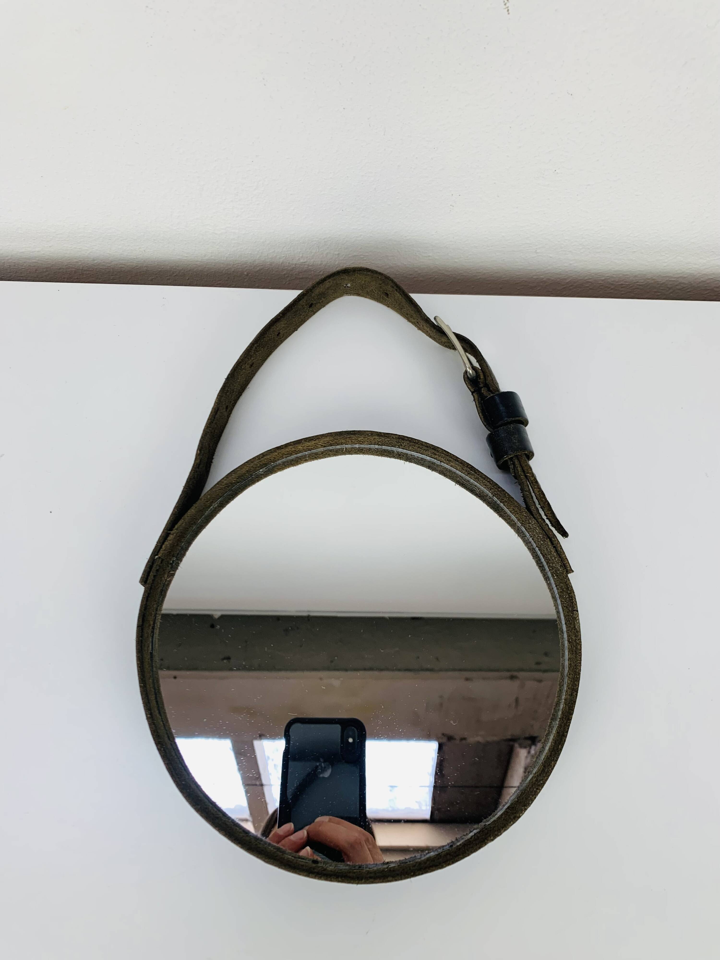 Miroir cerclage cuir artisanal