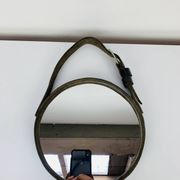 Mirror with handmade leather strapping