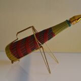 Scoubidou bottle or carafe and its Spoutnik Rocket support Space Age