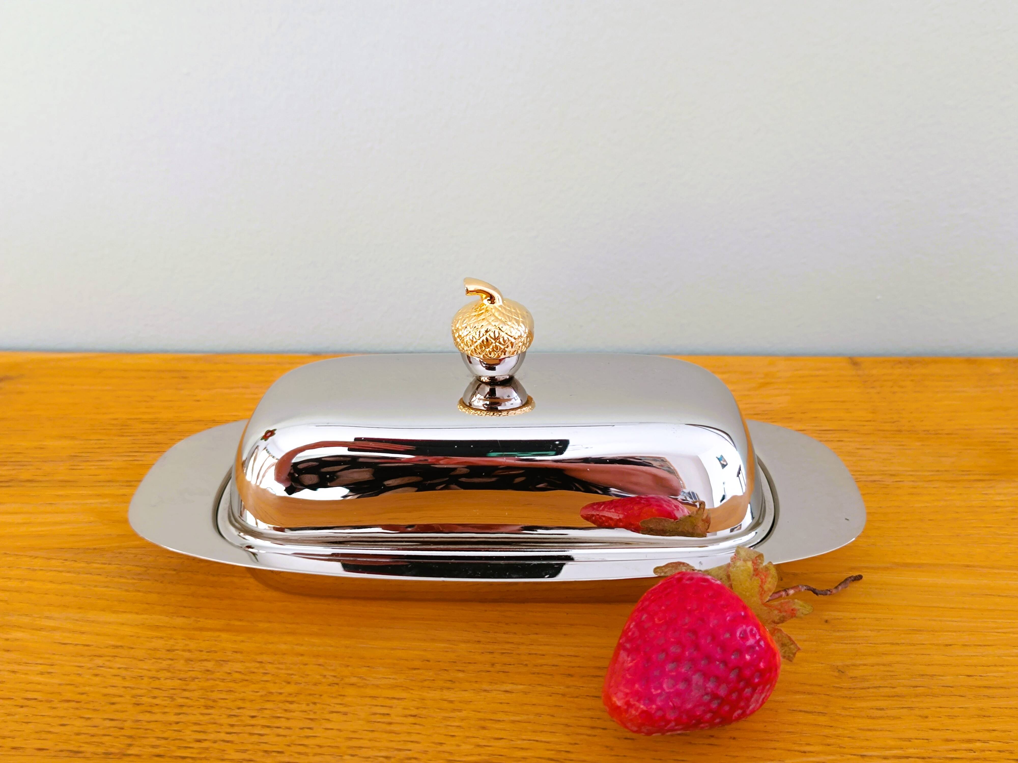 Silver metal butter dish