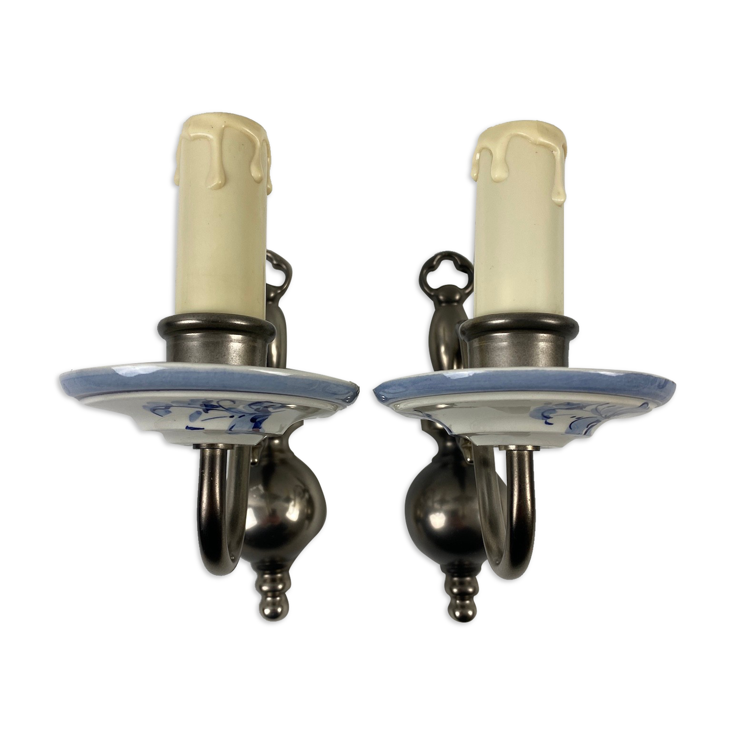 2 metal and ceramic sconces