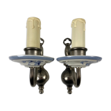 2 metal and ceramic sconces