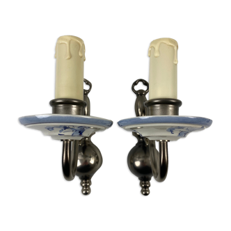 2 metal and ceramic sconces