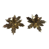 Pair of candlesticks, holly leaves, in brass