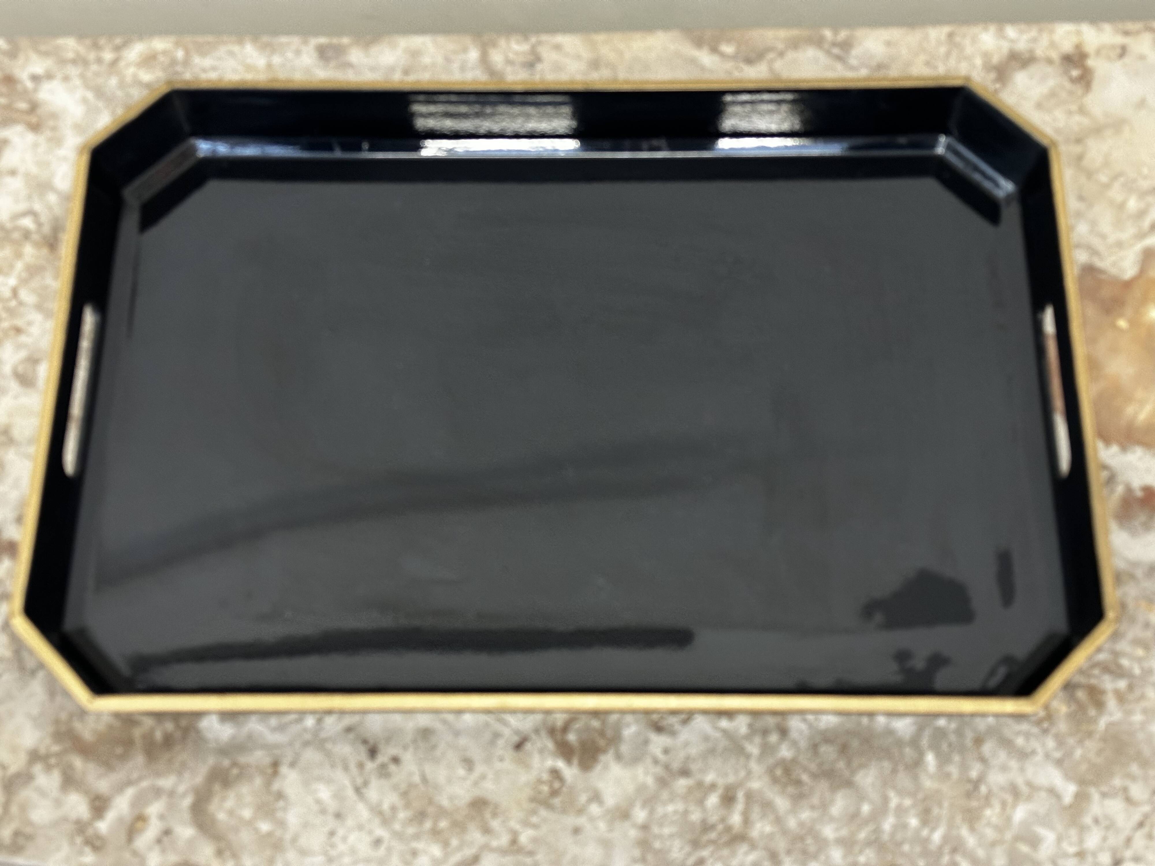 Japanese tray in black and gold lacquered wood