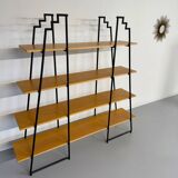 Étagère bibliothèque bois et métal design des années 80