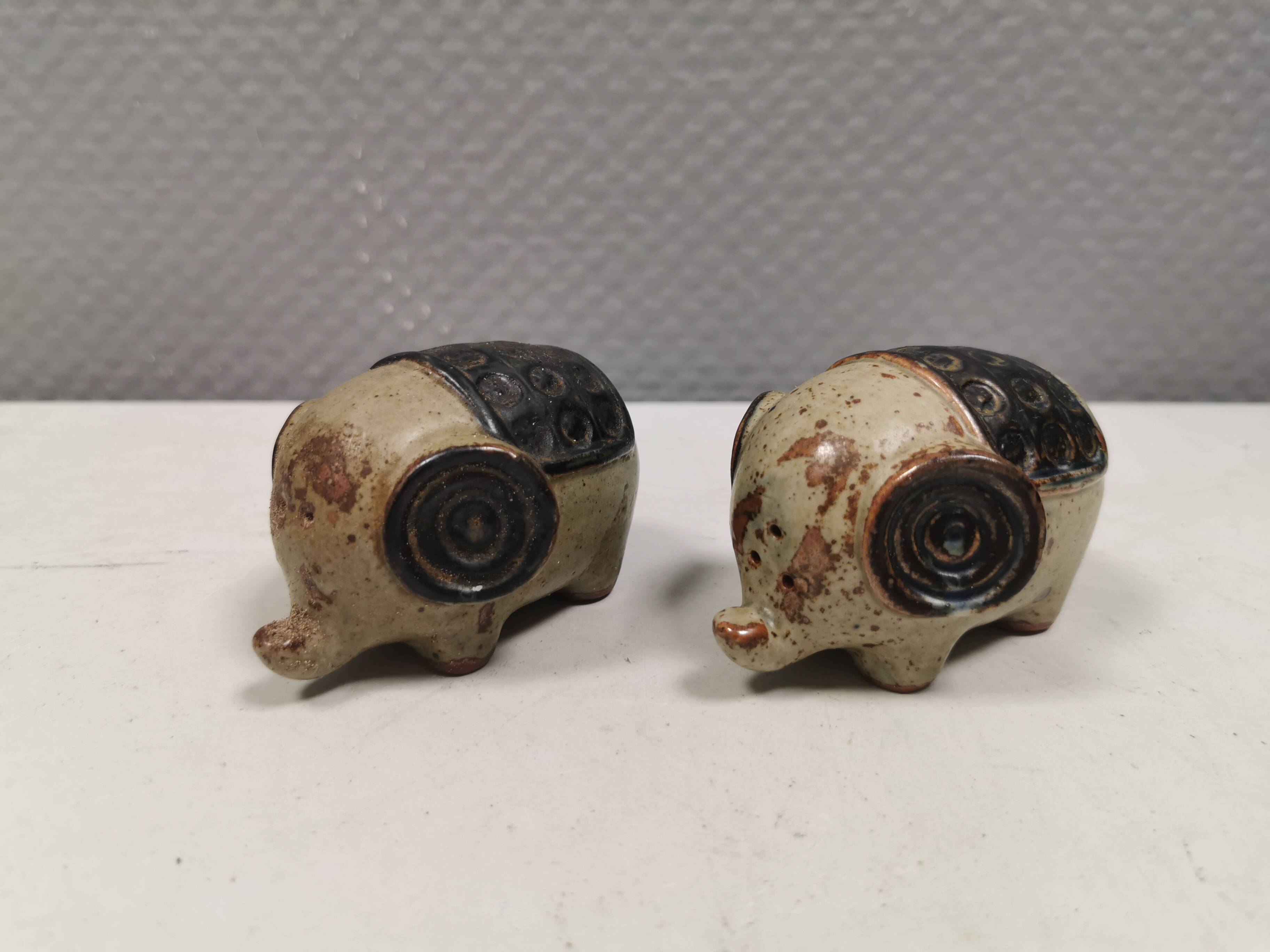 Ceramic elephants as salt and pepper sets made for Danish Søholm 1970-80s