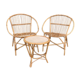 Salon en rotin, ensemble de 2 fauteuils et une table basse
