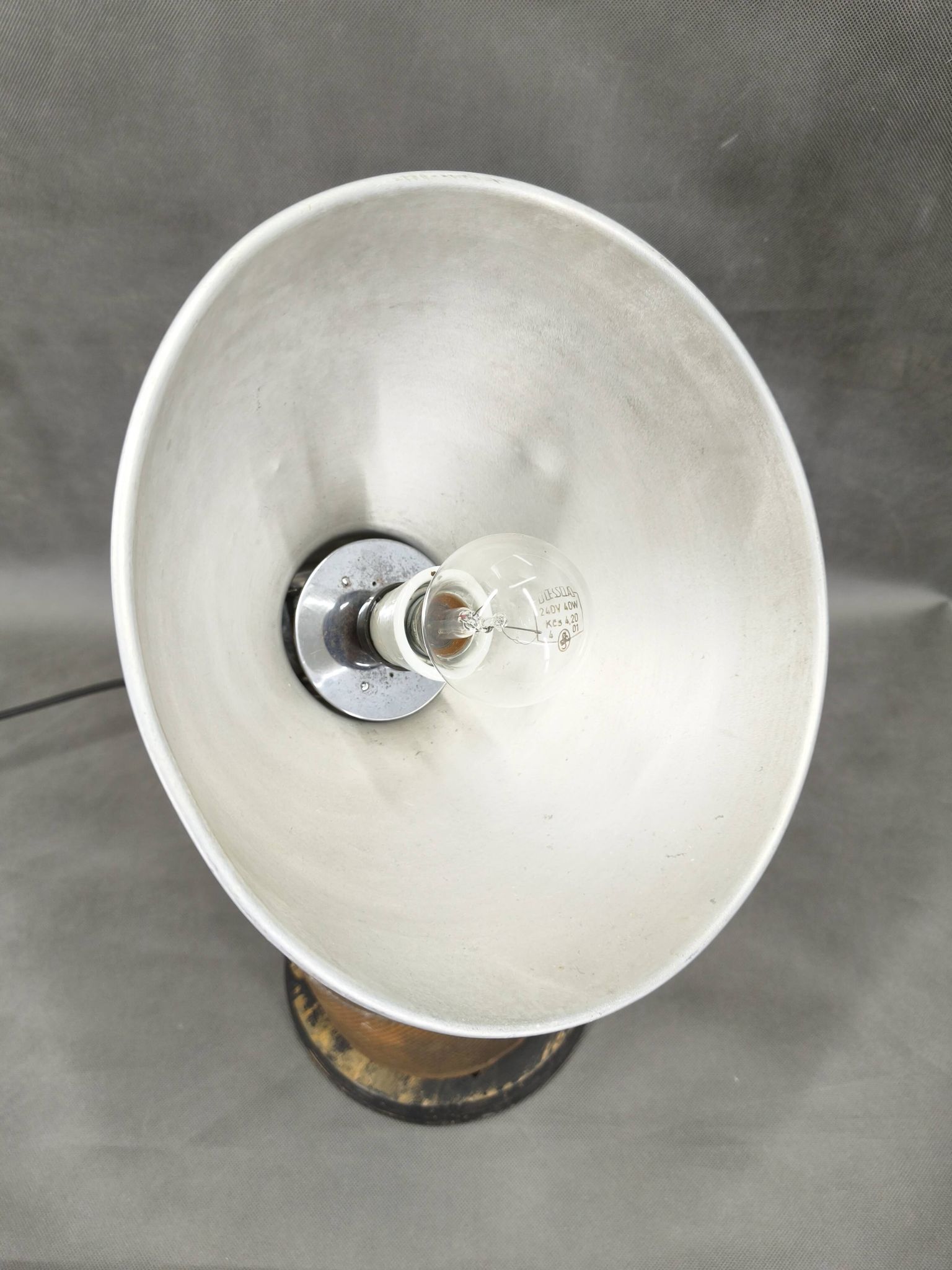 1940 industrial table lamp in aluminium and metal, Czechoslovakia