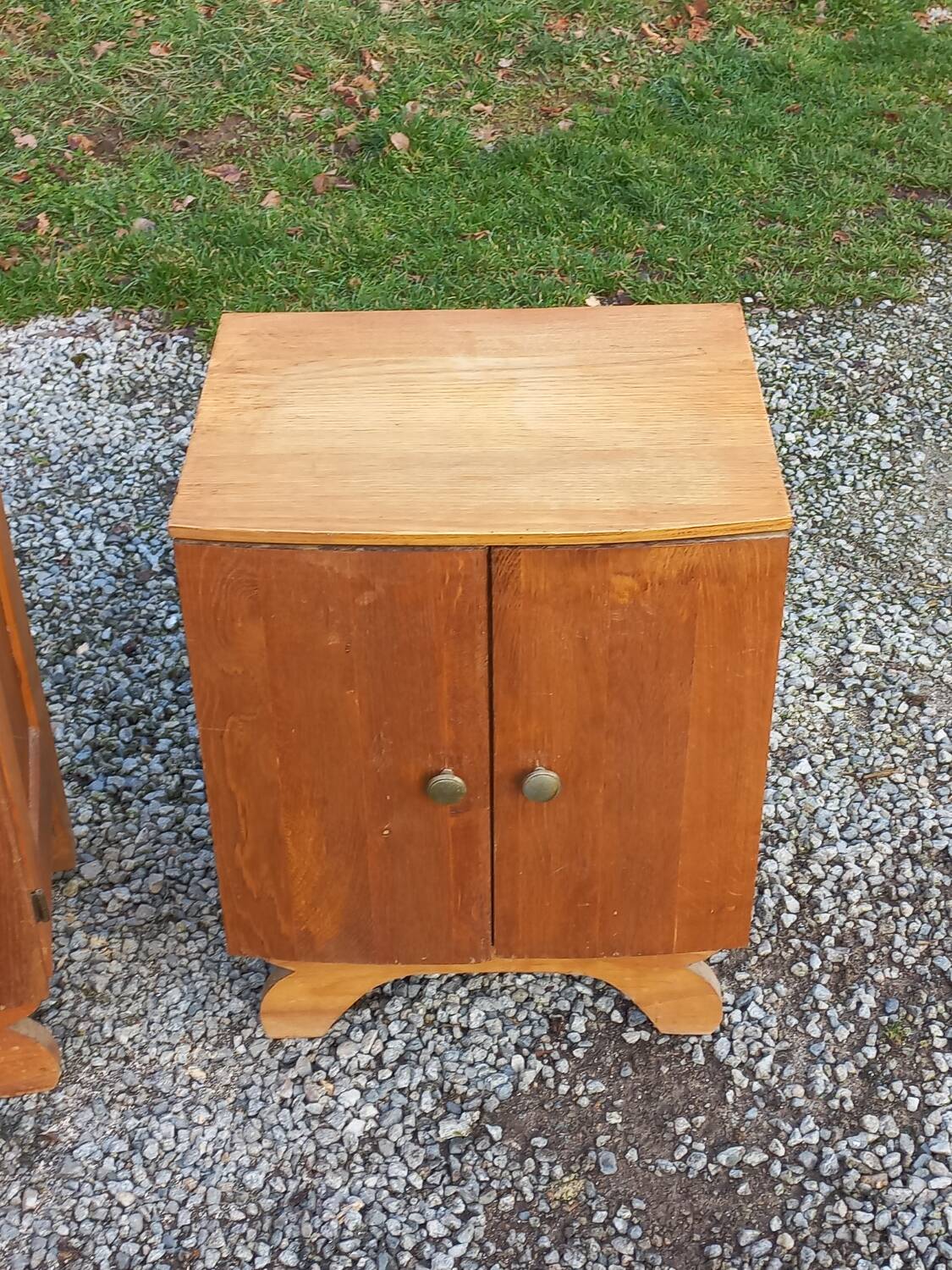 Pair of vintage bedside tables in blond and gilded oak from the 50s