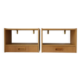 2 Scandinavian wall-mounted bedside tables with drawers, oak, 1960