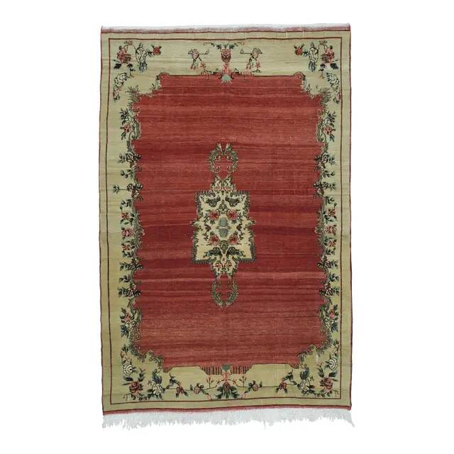 1970s Vintage Turkish Handmade Wool & Cotton Red Area Rug 239x363
