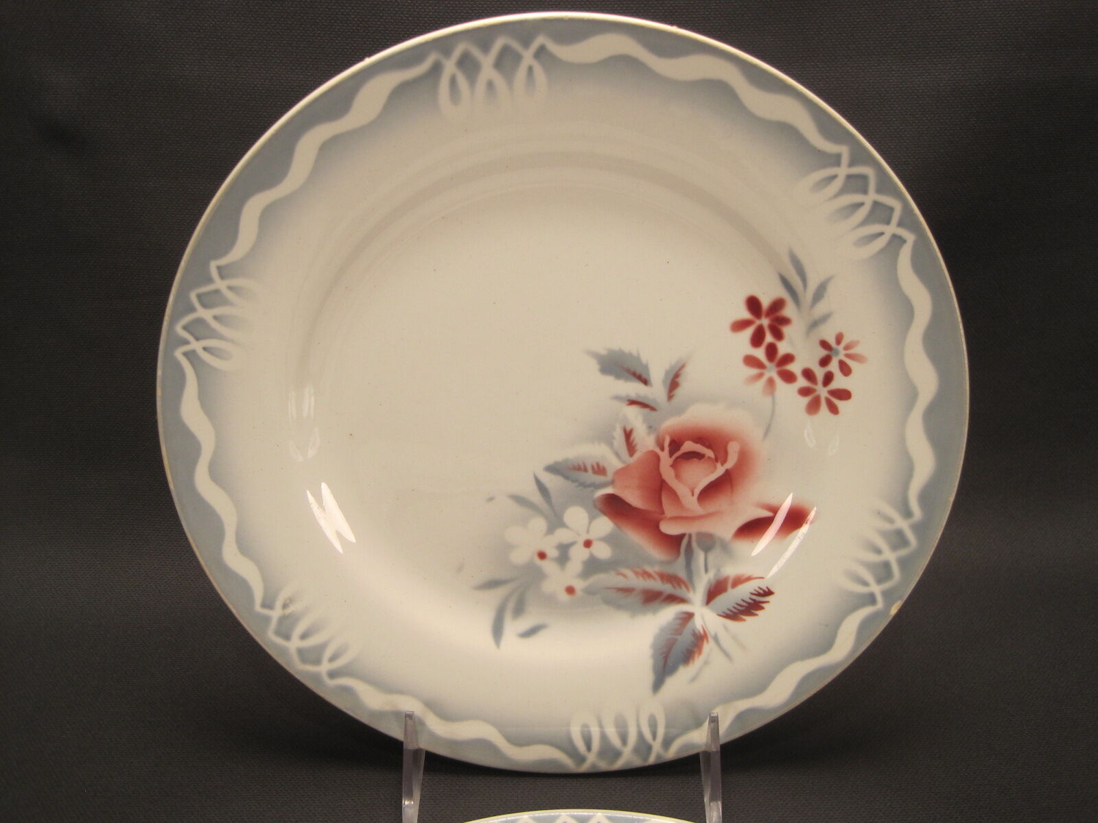 Lot 8 assiettes plates faïence de digoin sarreguemines décor de roses série olga