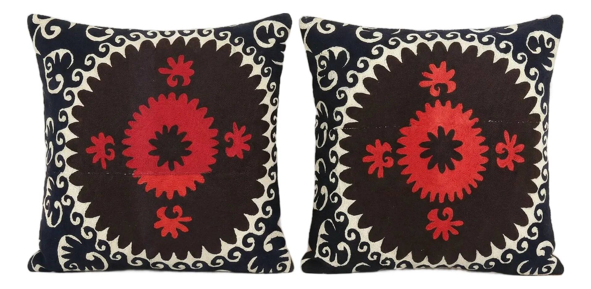 Lot de 2 housses de coussin brodées vintage 61x61 cm