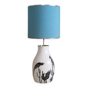 Lampe de table en céramique émaillée et laiton, années 60